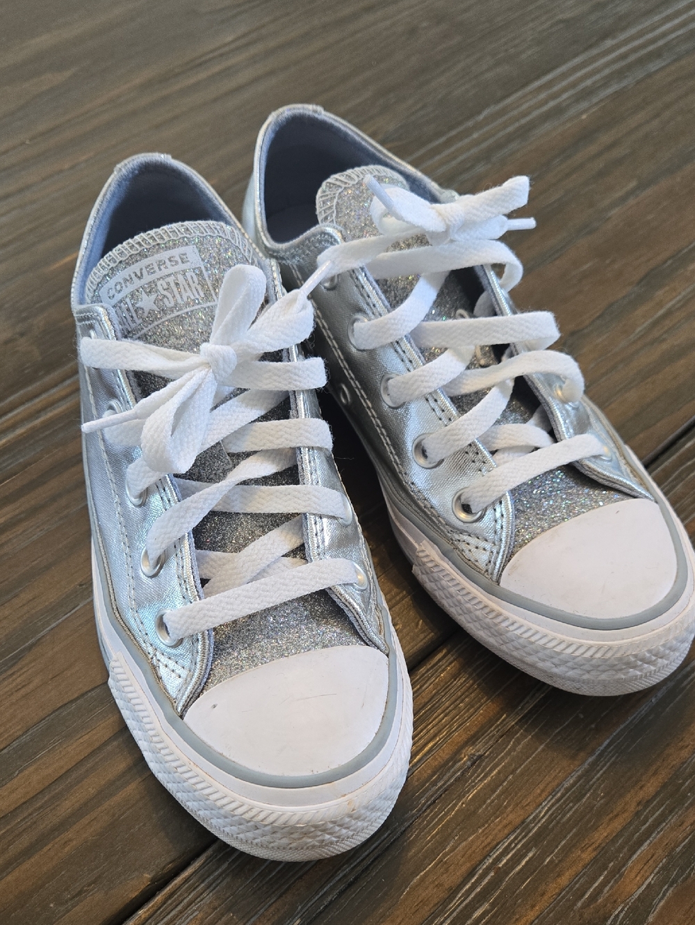 Converse Kids Silver Glitter Low Top Sneakers